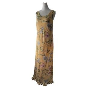 Vintage ‘90s Betsy’s Things Yellow Floral Print Sleeveless Ruffle Hem Maxi Dress